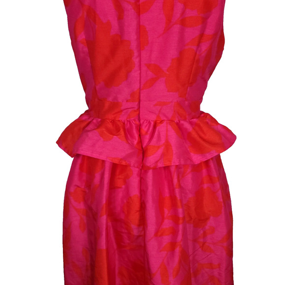 Kate Spade Target Pink Red Floral Peplum Midi Dress 12 Sleeveless V Neck Pockets - Picture 6 of 15
